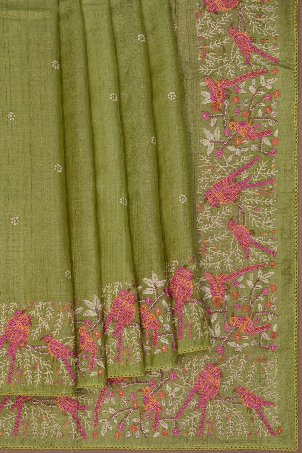 Image of Tussar Silk Green Saree